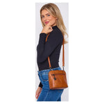 Superbia Pewter Hardware Small Box Zip Around Cross Body Bag: Green
