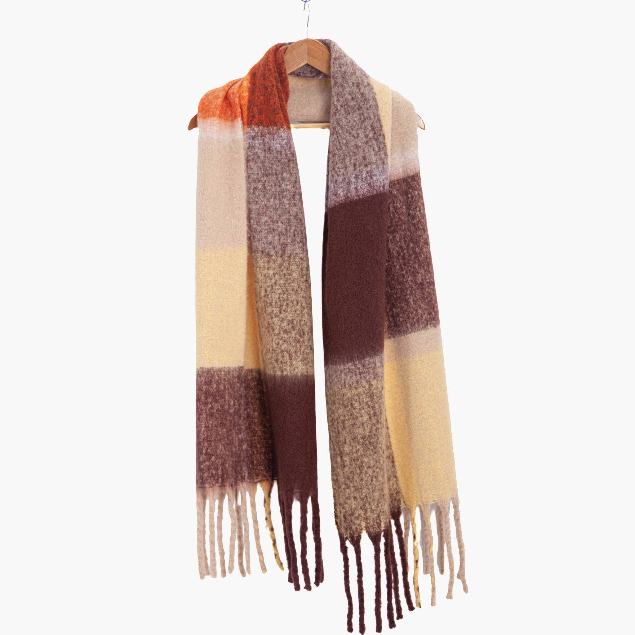 Yara Neutral Square Colour Block Heavyweight Scarf: One-size