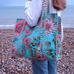 Reversible Botanical Print Quilted Cotton Tote Bag