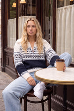Nordic Zip Collar Jumper – Ivory & Navy