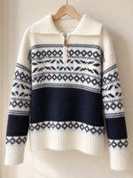 Nordic Zip Collar Jumper – Ivory & Navy