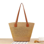 Medium Size Two-toned Stripe Paper Straw Tote Bag : Gold Stripe