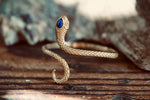 Snake Bracelet Lapis Lazuli Brass Bangle – Boho Cuff with Blue Gemstone – Adjustable Statement Jewellery Gift for Her