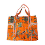 Reversible Jungle Print Quilted Cotton Tote Bag: Orange