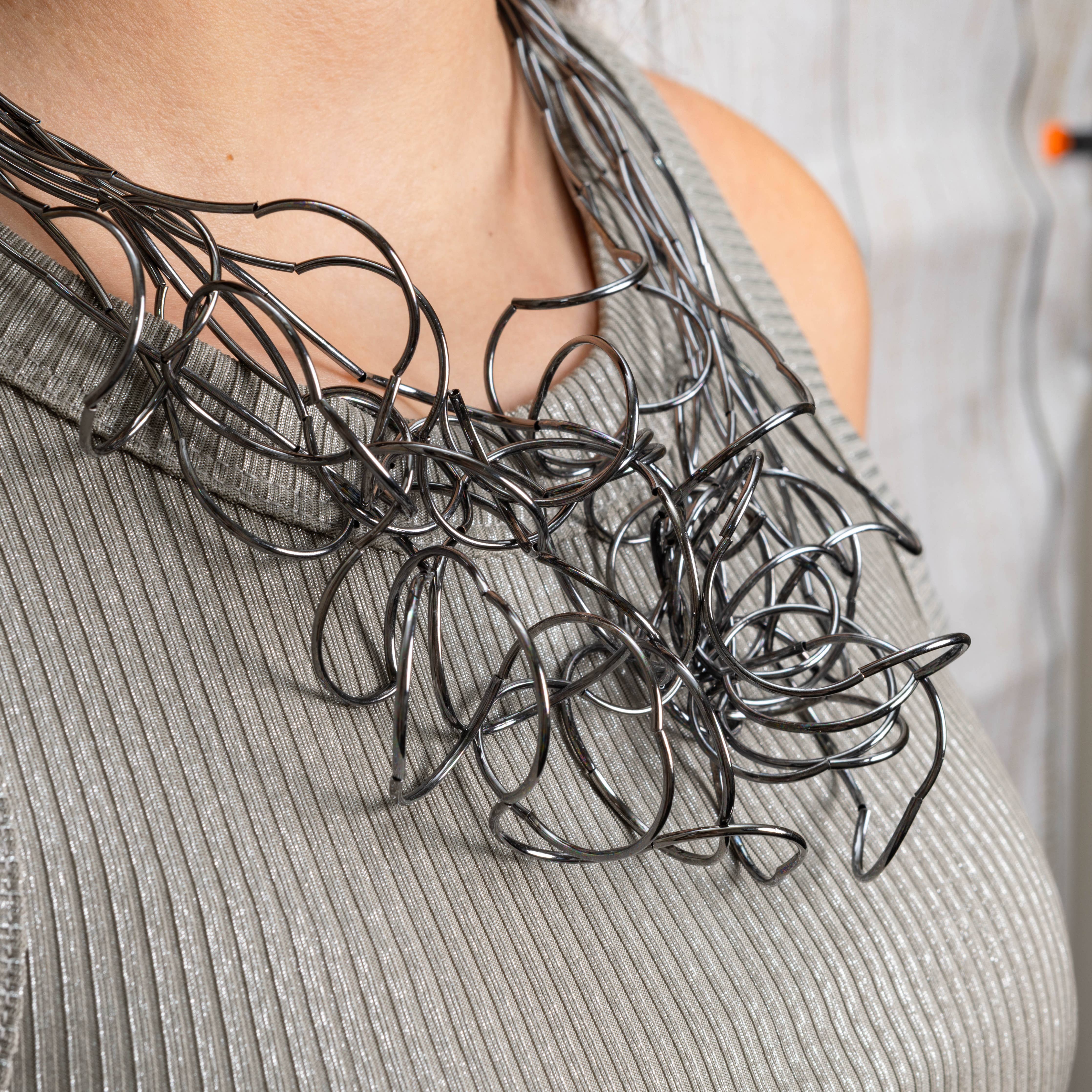Statement Multi Strand Necklace NK190SIL: Short Pewter