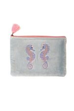 Velvet Seahorse Pouch - Pink & Blue: Small