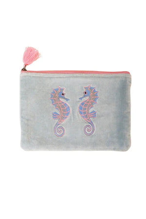 Velvet Seahorse Pouch - Pink & Blue: Small