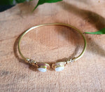 Bali Boho Brass Bracelet /  Moonstone / Bangle / Ethnic / Rustic / Bohemian / Hippie / Gypsy / Psy / Adjustable