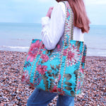 Reversible Botanical Print Quilted Cotton Tote Bag