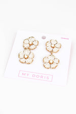 PEARL AND GOLD FLORAL DOUBLE DROP EARRINGS