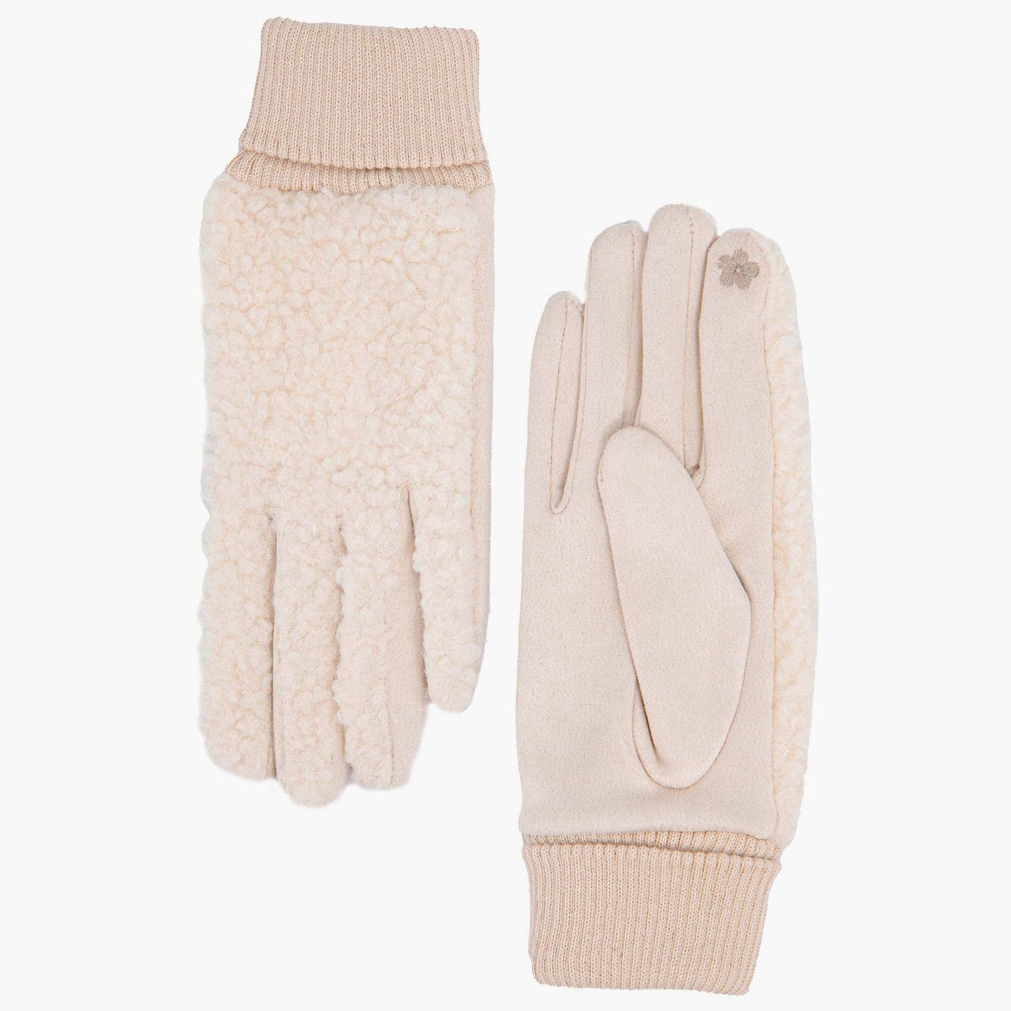 Winnie Cream Borg Fleece Gloves: One-size