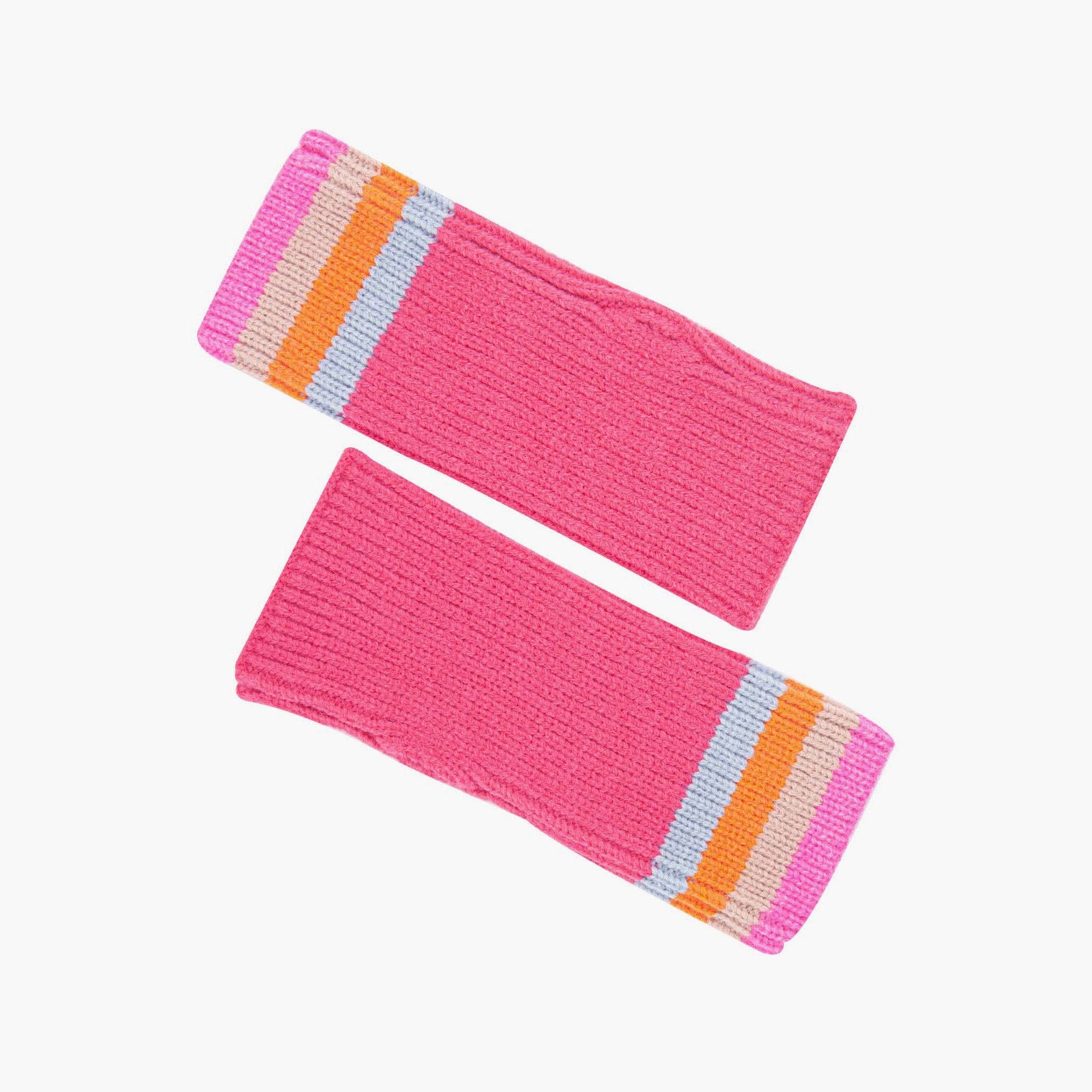 Dollie Wrist Warmers- Hot Pink, Rainbow Stripe: One-size