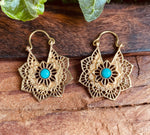 Boho Hoops Turquoise Brass Earrings