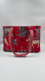 100% Cotton Kantha Quilted Boho Reversible Animal Red Tote Bag