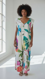 Floral Ruffle Sleeve Kimera Jumpsuit : Khaki