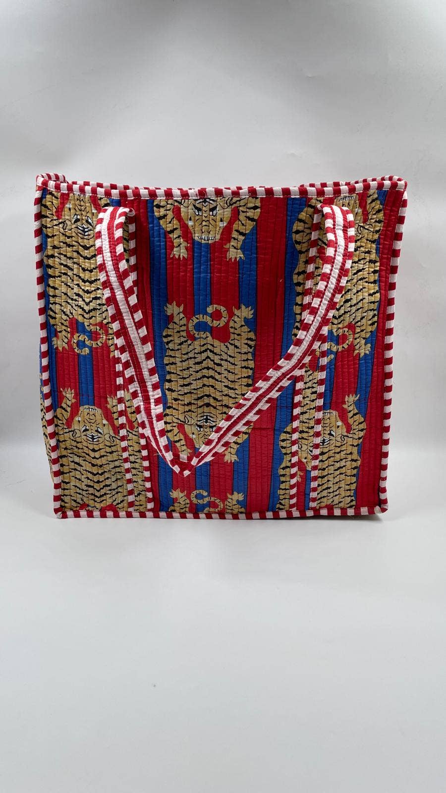 100% Cotton Kantha Quilted Boho Tiger Reversible Tote Bag