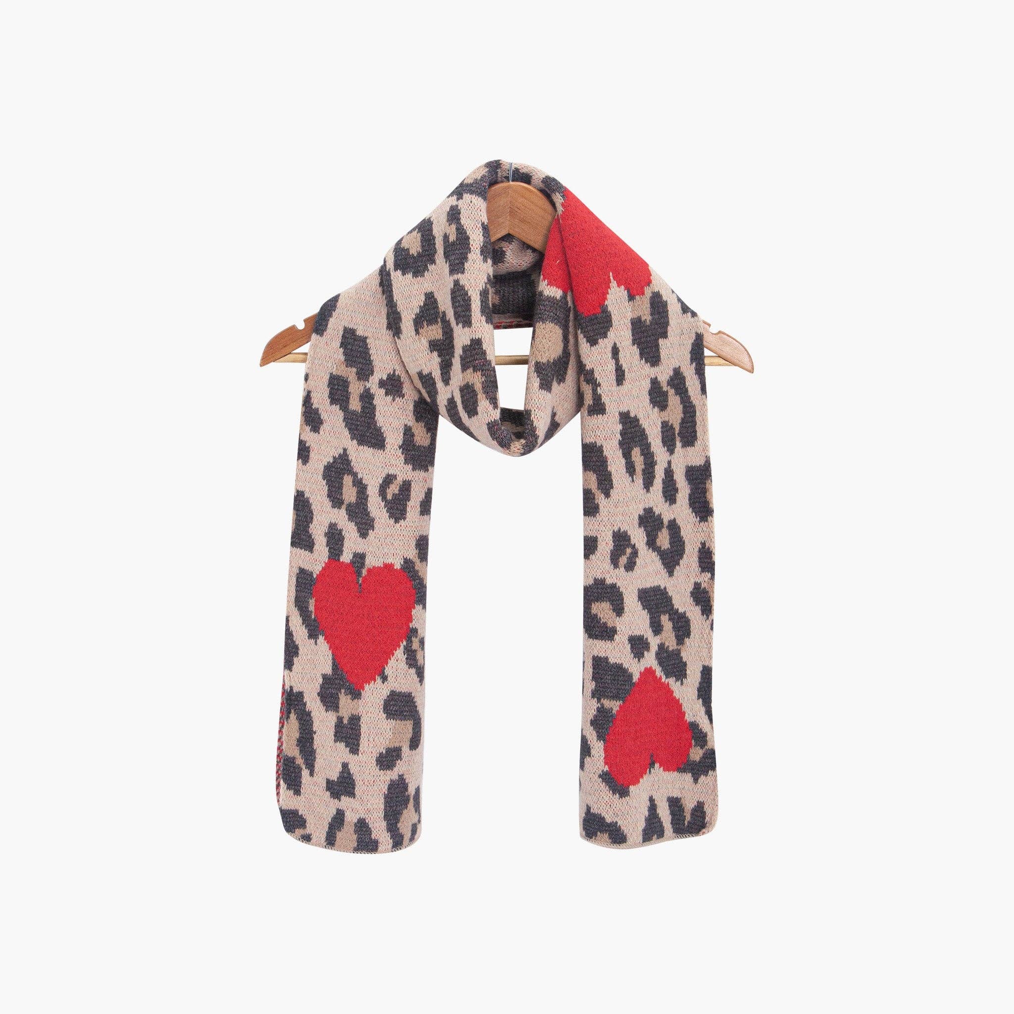 Wylda Cream Leopard and Hearts Heavyweight Scarf: One-size