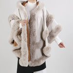 Poncho Cape with Plush Faux Fur Detailing PE378: Silver