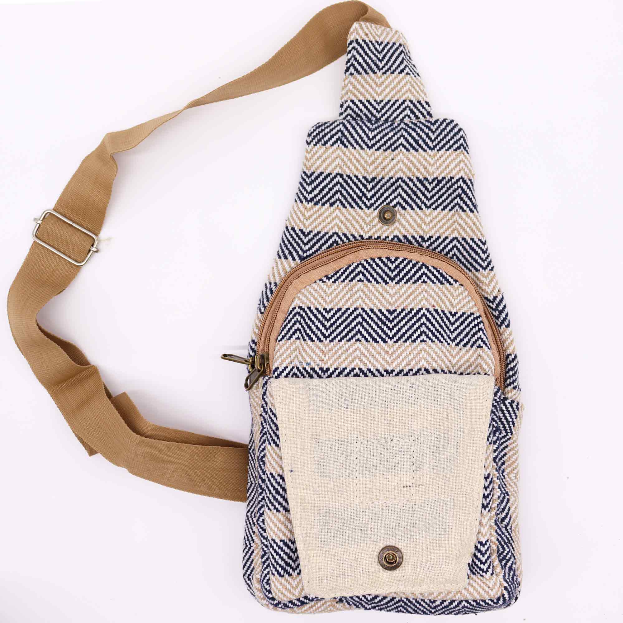 Natural Cotton Cross-Body Bags: Grey & White