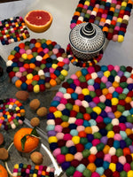 Felt Pom Pom Round Multicolour Coasters Handmade 10 cm