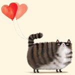 Grumpy Cat With Love Heart Balloon Greeting Card | Funny Cat