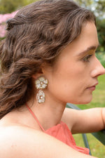 PEARL AND GOLD FLORAL DOUBLE DROP EARRINGS