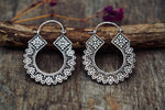 Floral Boho Hoops, Silver Plated Brass Hoop Earrings, Ethnic Statement Earrings, Lightweight Artisan Jeweller, Gift for Her