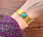 Hammered Brass Bracelet with Turquoise / Adjustable / Bohemian Jewellery / Ethnic Style / Rustic  / Boho / Gift for Her / Artisanal /
