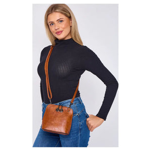 Superbia Pewter Hardware Small Box Zip Around Cross Body Bag: Green