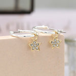 Golden pave stars and silver hoop earrings 3576