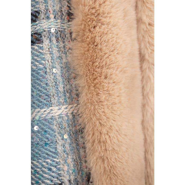 Super Warm Tassel Cape With Sparkly Sequin Detail PE906: Baby Blue