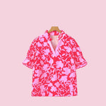 Split V Neck Ruffled Short Sleeve Blouse Top: Floral / S