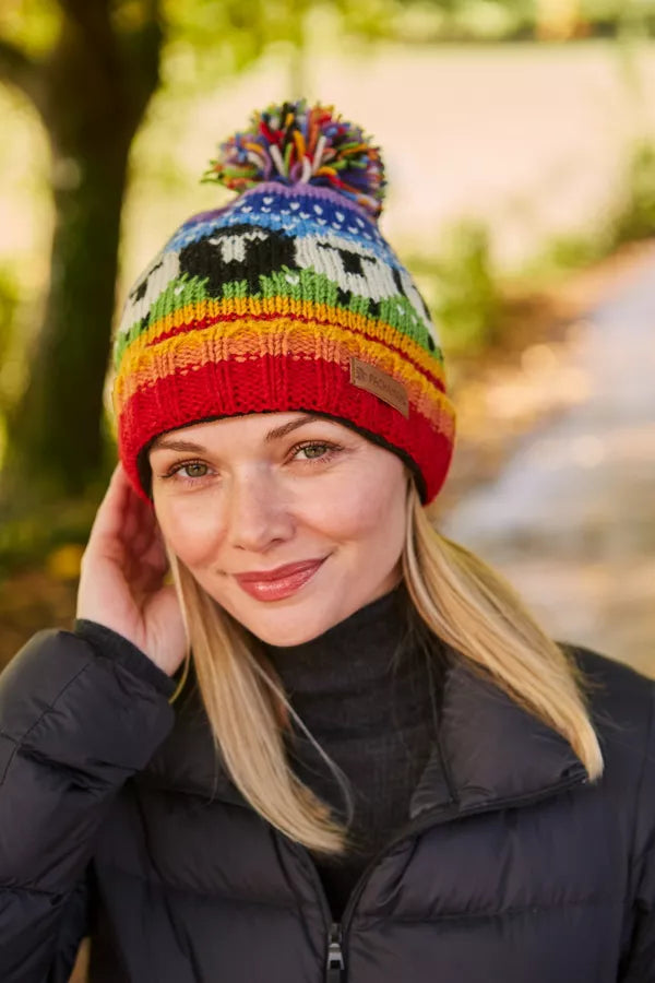 Black Sheep Roll Back Bobble Beanie Rainbow