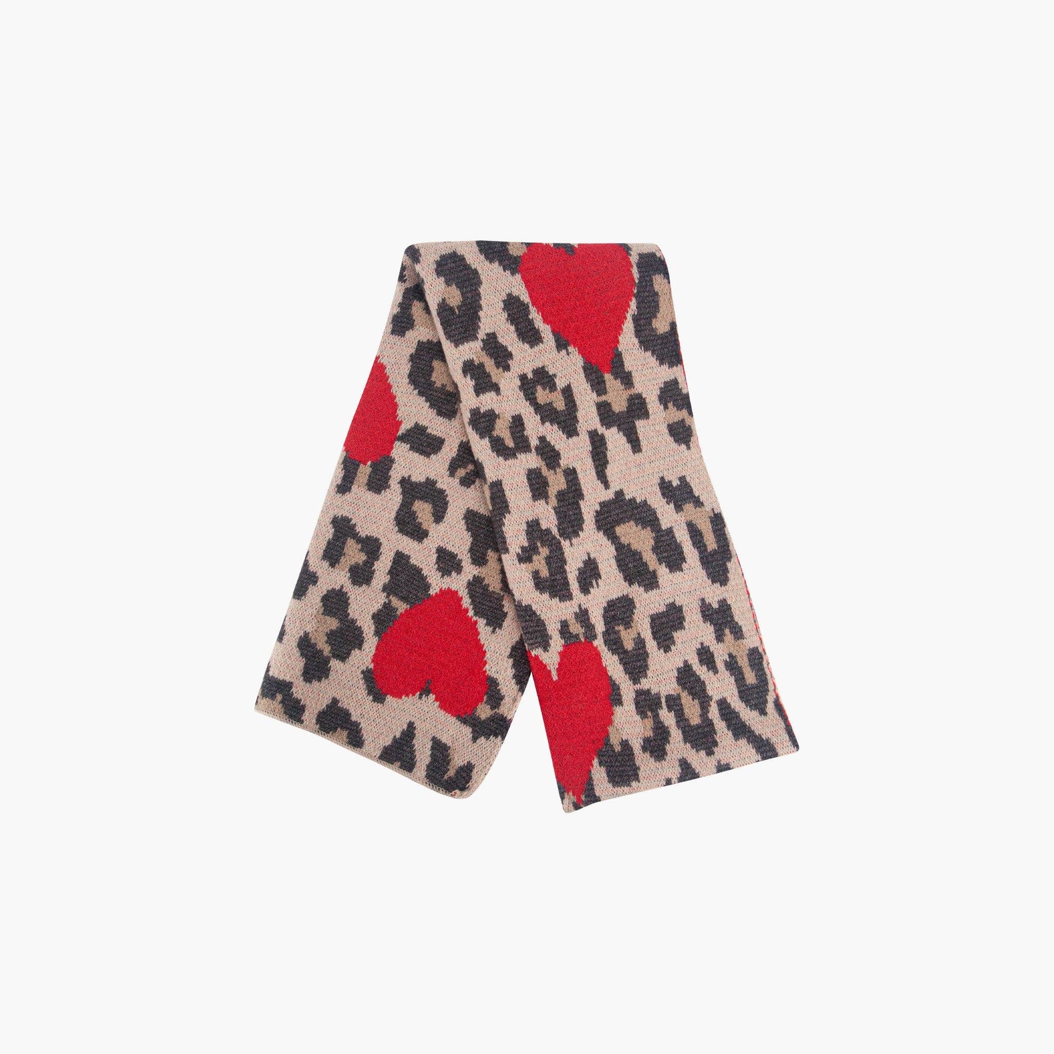 Wylda Cream Leopard and Hearts Heavyweight Scarf: One-size