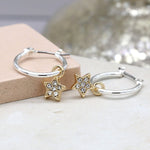 Golden pave stars and silver hoop earrings 3576