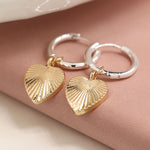 Silver plated hoop and golden embossed heart earrings 4014