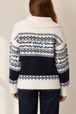 Nordic Zip Collar Jumper – Ivory & Navy