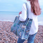 Reversible Jungle Print Quilted Cotton Tote Bag: Orange