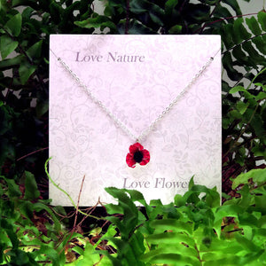 Poppy Red Flower Pendant Necklace,