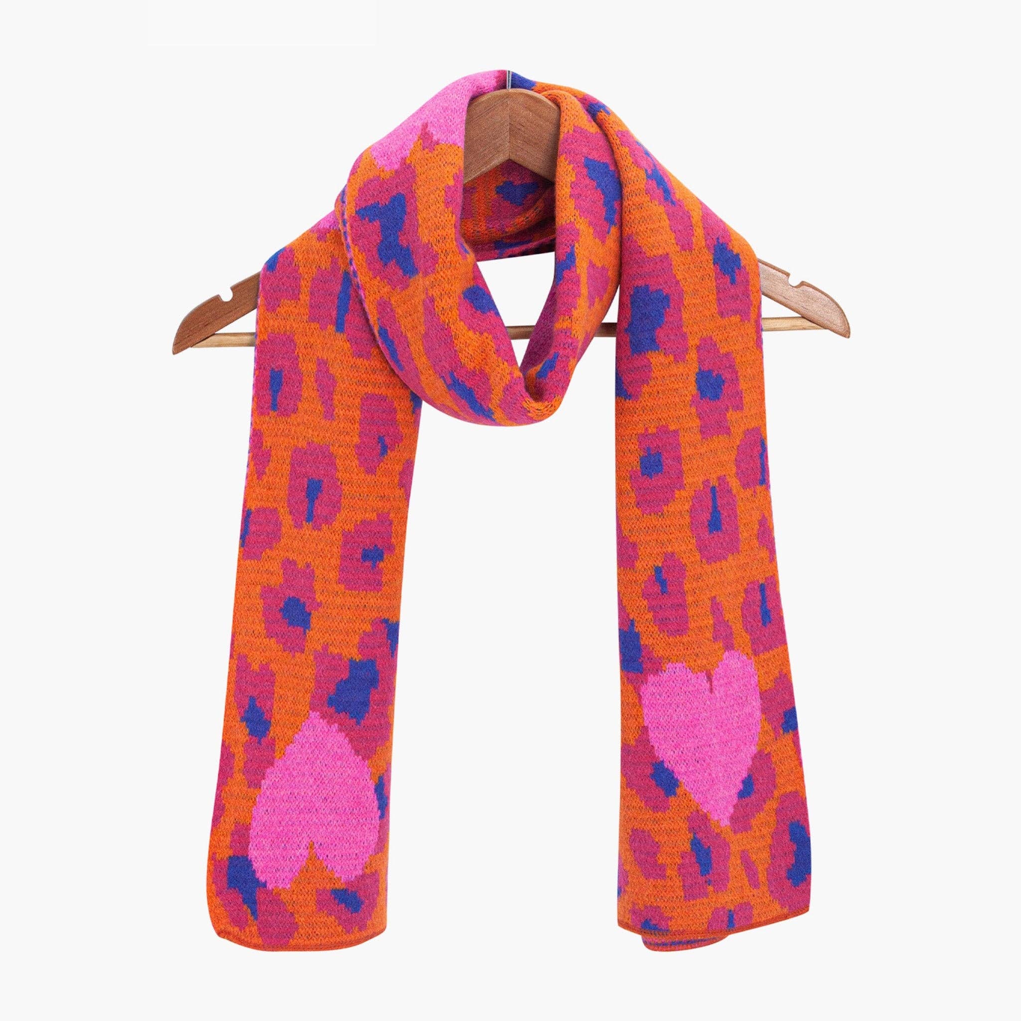 Wylda Hot Pink Leopard and Hearts Heavyweight Scarf: One-size