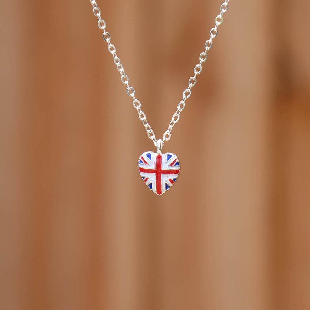 British Union Jack Flag Petite Heart Shaped Necklace