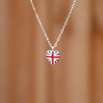 British Union Jack Flag Petite Heart Shaped Necklace