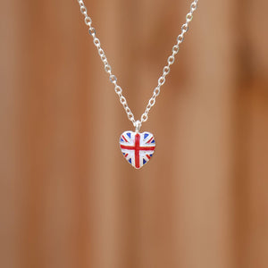 British Union Jack Flag Petite Heart Shaped Necklace