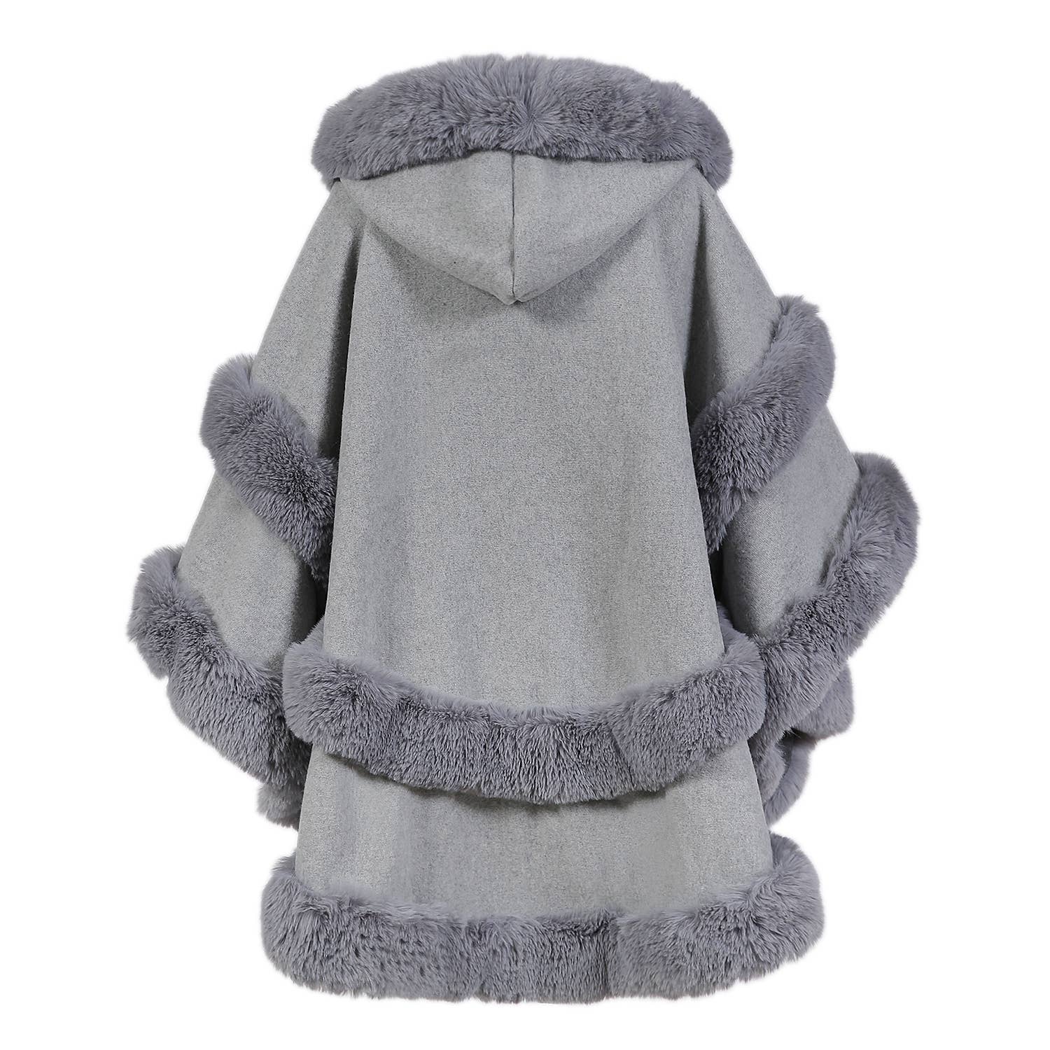 Poncho Cape with Plush Faux Fur Detailing PE378: Silver