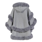 Poncho Cape with Plush Faux Fur Detailing PE378: Silver