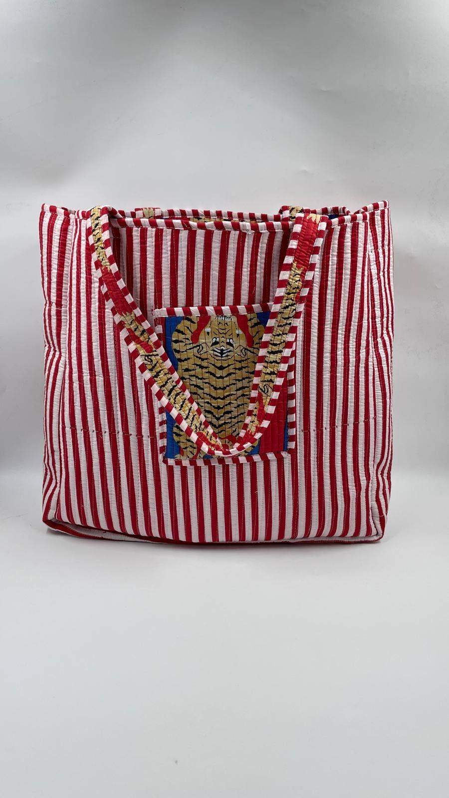 100% Cotton Kantha Quilted Boho Tiger Reversible Tote Bag