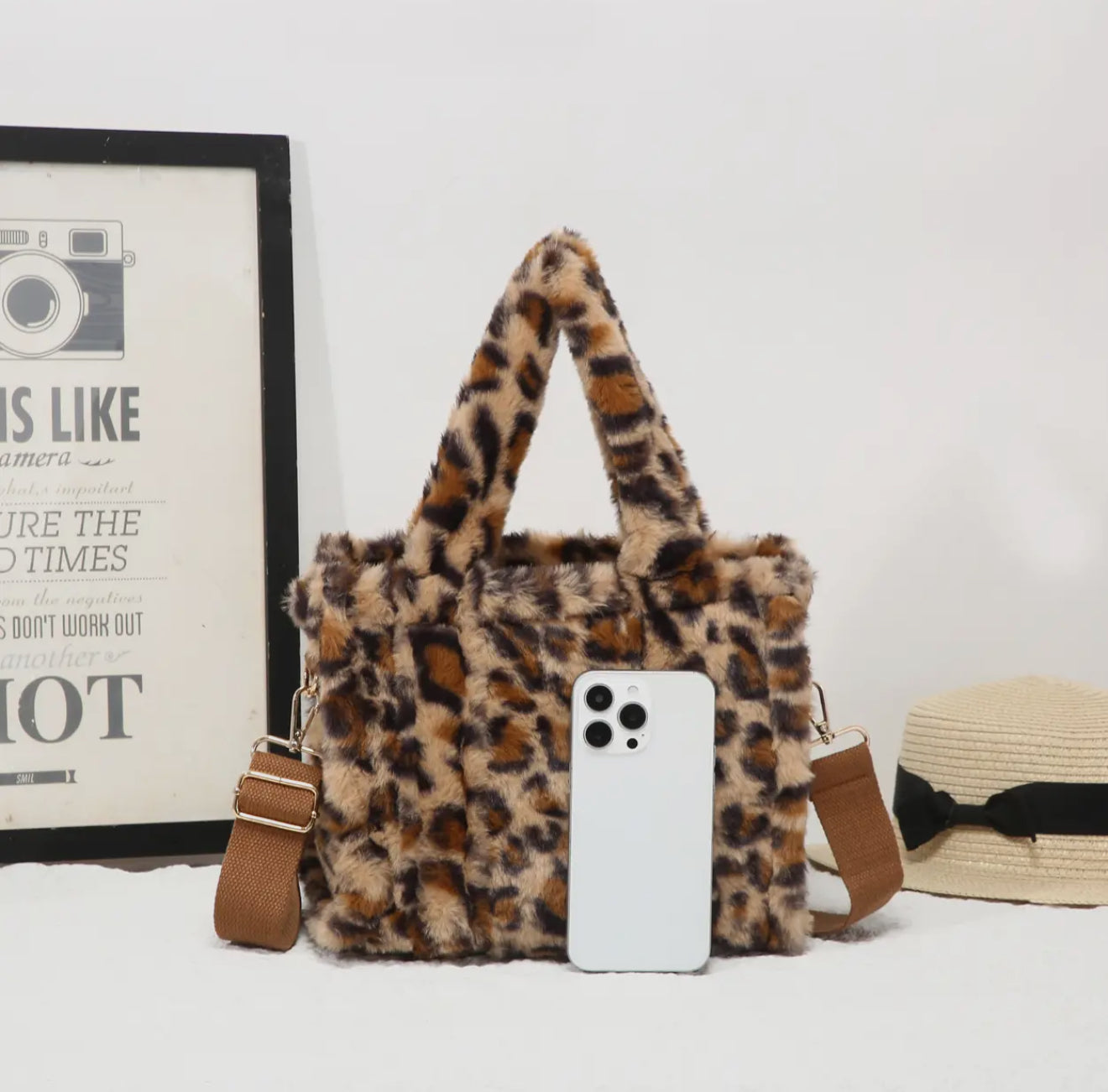 🐆 Leopard Print Faux Fur Tote Bag