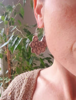 Large Mandala Flower Silver Earrings; Silver Ear Weights Boho Ethnic Rustic Indian Festival Psy Gypsy Spiral Hippie style