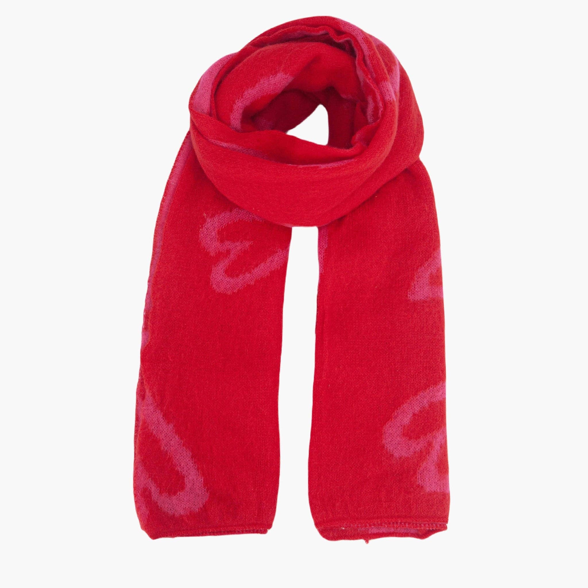 Zuri Red/Pink Sketched hearts Heavyweight Scarf: One-size