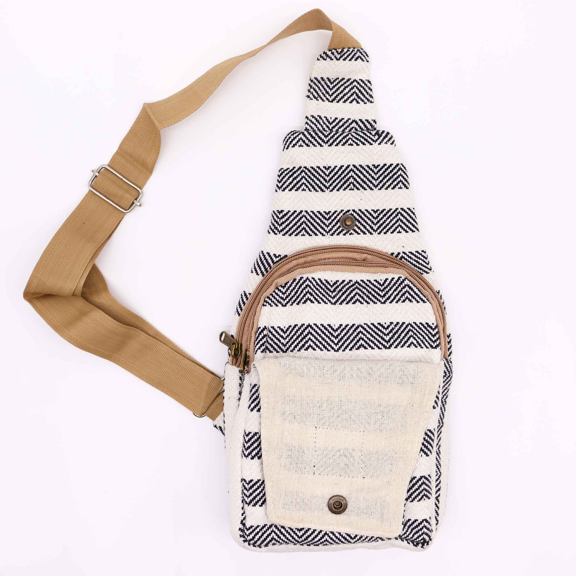 Natural Cotton Cross-Body Bags: Grey & White